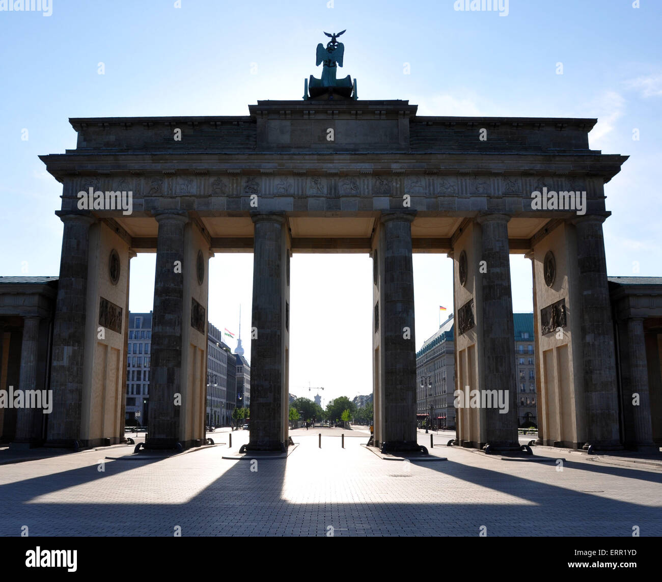 Brandenburg Gate in Berlin in the bright morning sunshine Stock Photo ...