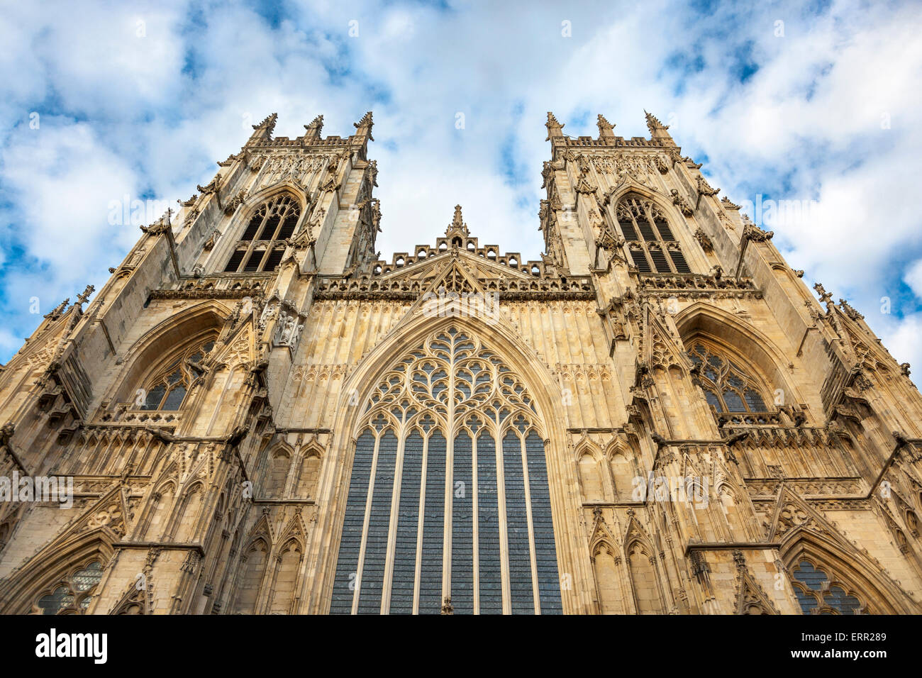 Front with large tracery window, York Minster, York, England Stock Photo