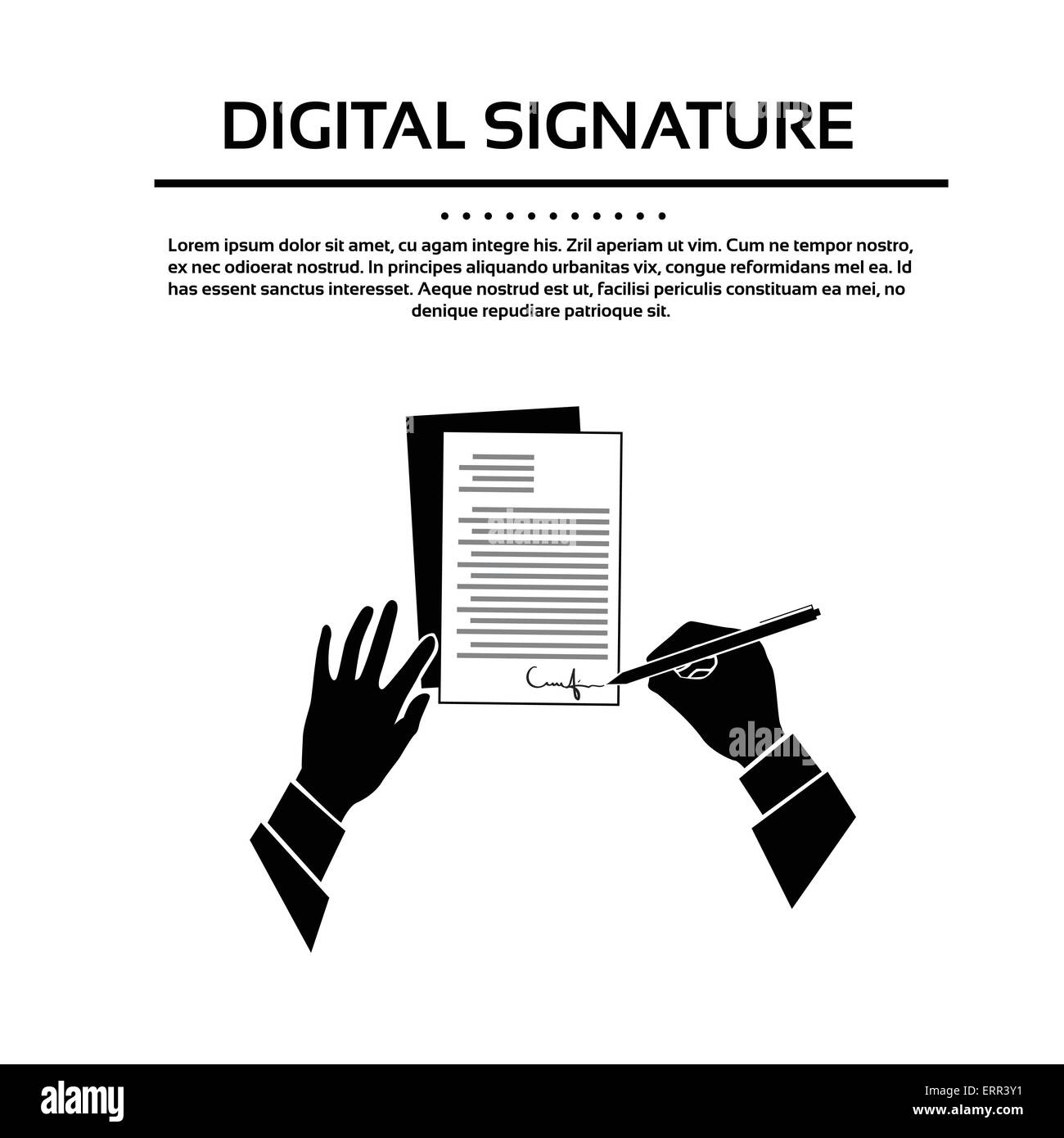 Business Man Document Signature Black Hands Silhouette Signing Up Contract Stock Vector