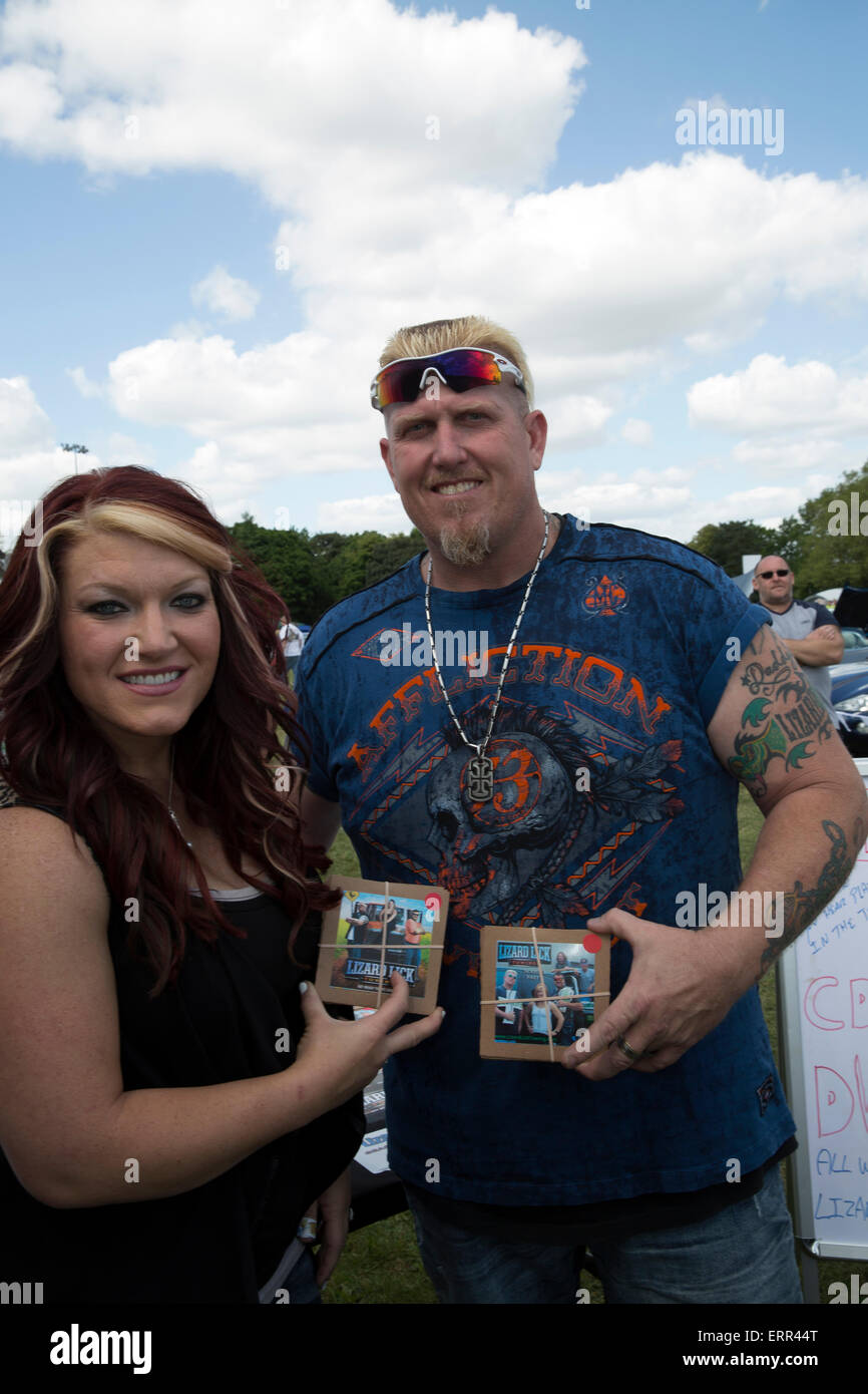 Bromley,UK,7th June 2015,Hit US TV stars Ronnie and Amy Shirley from the  lizard Lick towing series attend the Bromley Pageant of Motoring one day  classic car show which is the biggest in