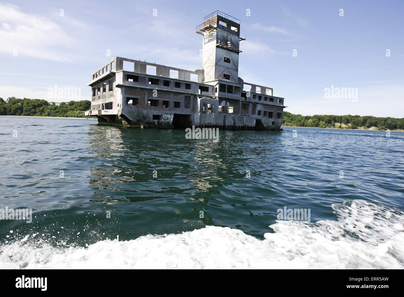 Gdynia, Poland 7th, June 2015 Pictured: Torpedownia - German nazi building of the torpedoes research centre, built on Polish terriery during the Second World War. Torpedownia was a torpedo assembly hall with devices for test shooting, built at the bottom of the basin, just a few hundred meters from the shore. Stock Photo