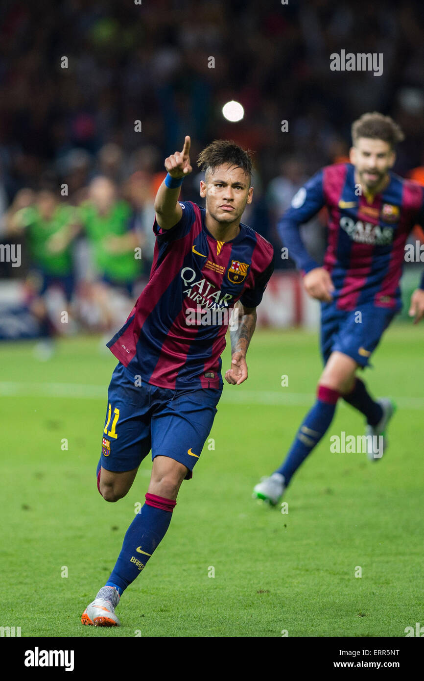 Berlin Germany 6th June 15 Neymar Barcelona Football Soccer Neymar Of Barcelona Celebrates After Scoring Their 3rd Goal During The Uefa Champions League Final Match Between Juventus 1 3 Fc Barcelona At Olympiastadion