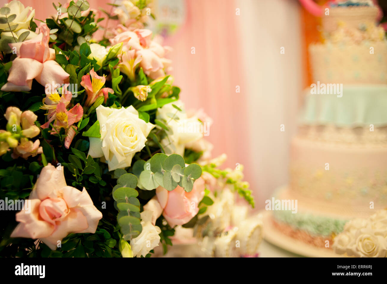 Background of birthday party flower decorative Stock Photo