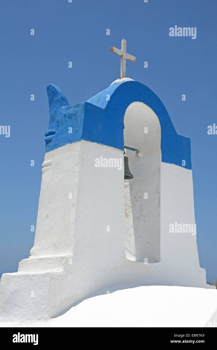 Blue and white bell tower, Santorini, Greece Stock Photo