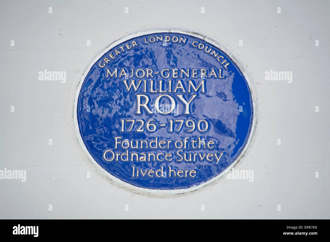 blue plaque marking a home of ordnance survey founder, major-general william roy, london, england Stock Photo