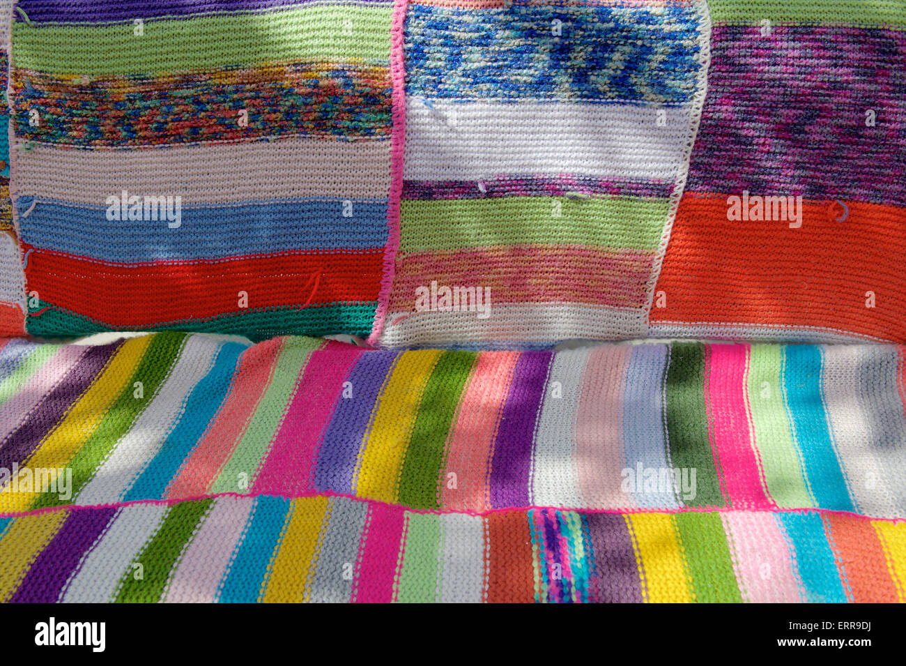 Colourful hand knitted shawls, Carmel Market, Tel Aviv Stock Photo