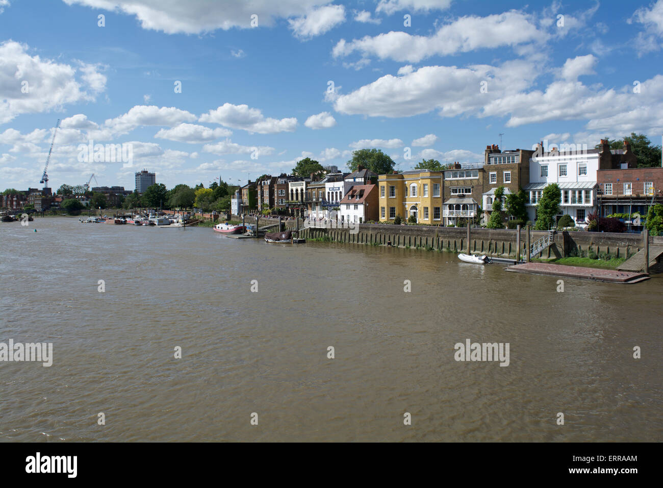 Riverside pubs and housing, Lower Mall, Hammersmith, London UK Stock ...