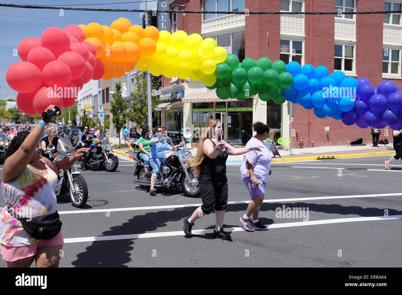 Rainbow balloon arch in Jersey Gay Pride Parade in Asbury Park, NJ