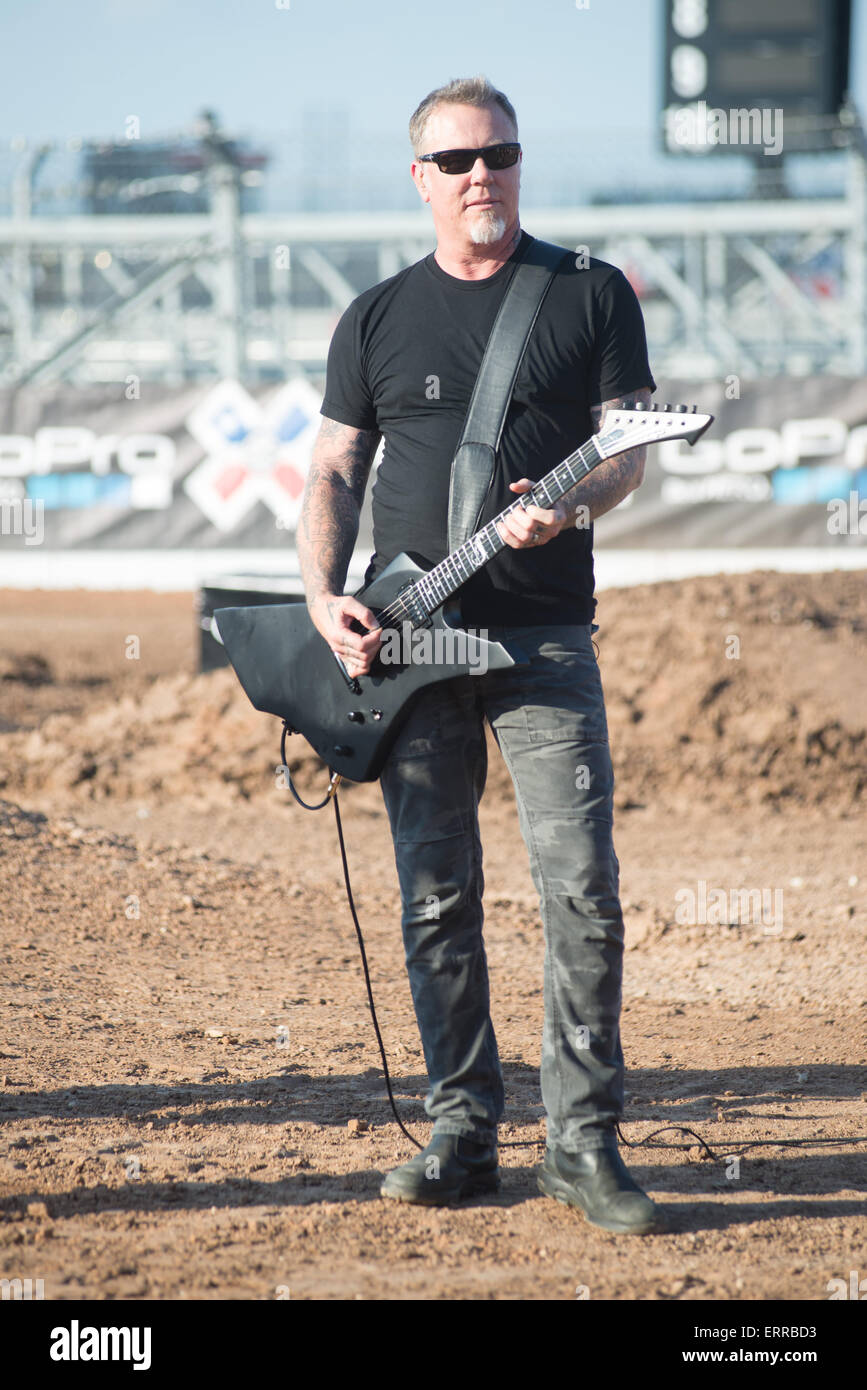 June 6, 2015 - Metallica guitarist, JAMES HETFIELD performs the National  Anthem to kick off the motocross