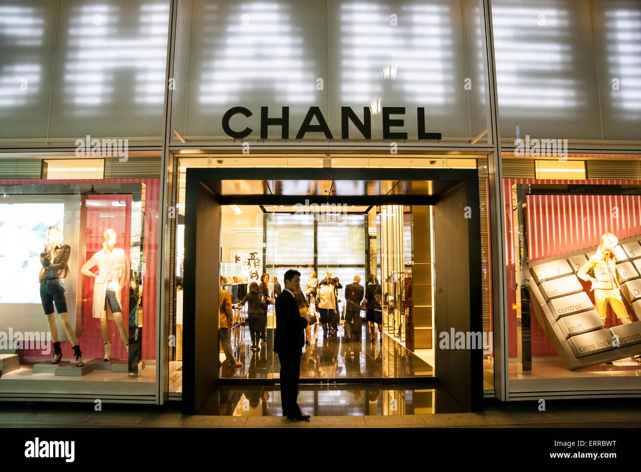 The Chanel perfume store in the Ginza, Tokyo. Evening, exterior of