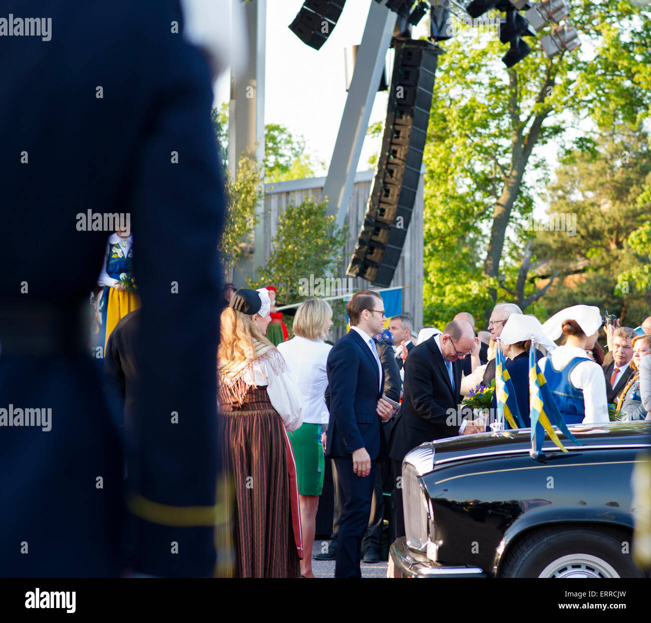 Stockholm, Sweden, 6th June, 2015. The National Day of Sweden. Festivities at  Solliden stage, Stockholm, in the presence of the Royal Family. Karl-Petter Thorwaldsson,  president of the Swedish Trade Union Confederation, and the Swedish Royal family. Credit:  Barbro Bergfeldt/Alamy Live News Stock Photo