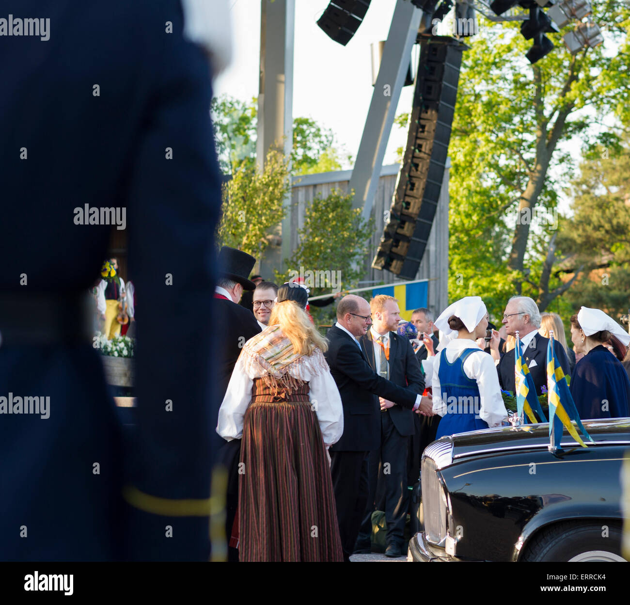 Stockholm, Sweden, 6th June, 2015. The National Day of Sweden. Festivities at  Solliden stage, Stockholm, in the presence of the Royal Family. Karl-Petter Thorwaldsson,  president of the Swedish Trade Union Confederation, and the Swedish Royal family. Credit:  Barbro Bergfeldt/Alamy Live News Stock Photo