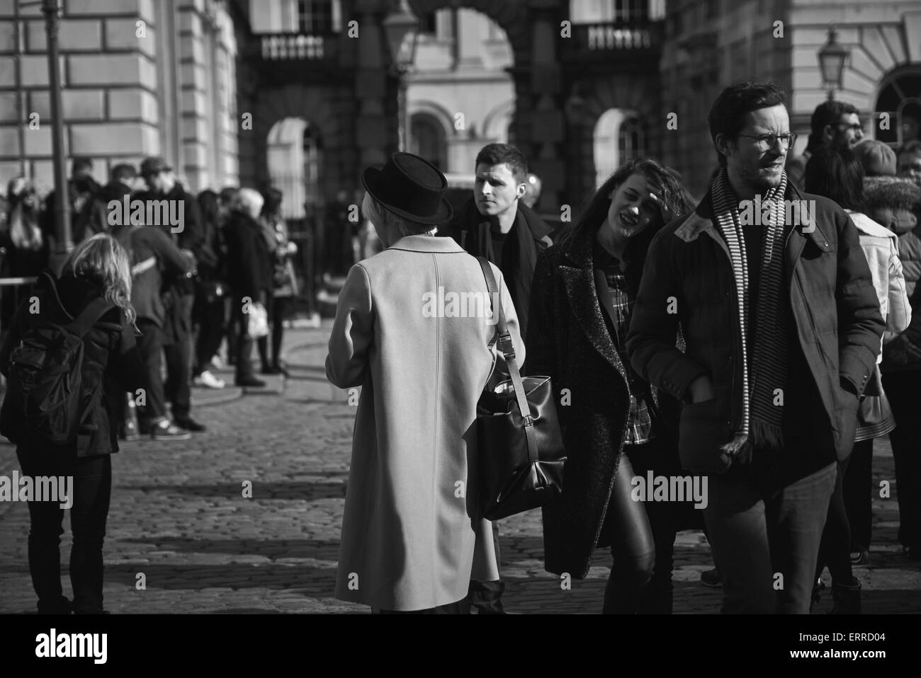 Street pictures from London Fashion week A/W 2014 - Somerset house, London Stock Photo
