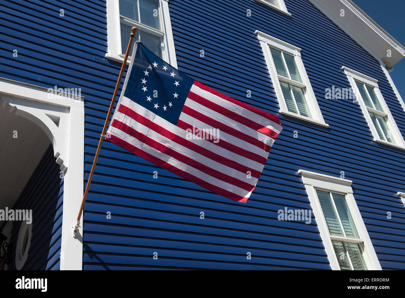 A Betsy Ross flag, representing the 13 original colonies. Memorial Day weekend 2015 in Newport, Rhode Island. Stock Photo