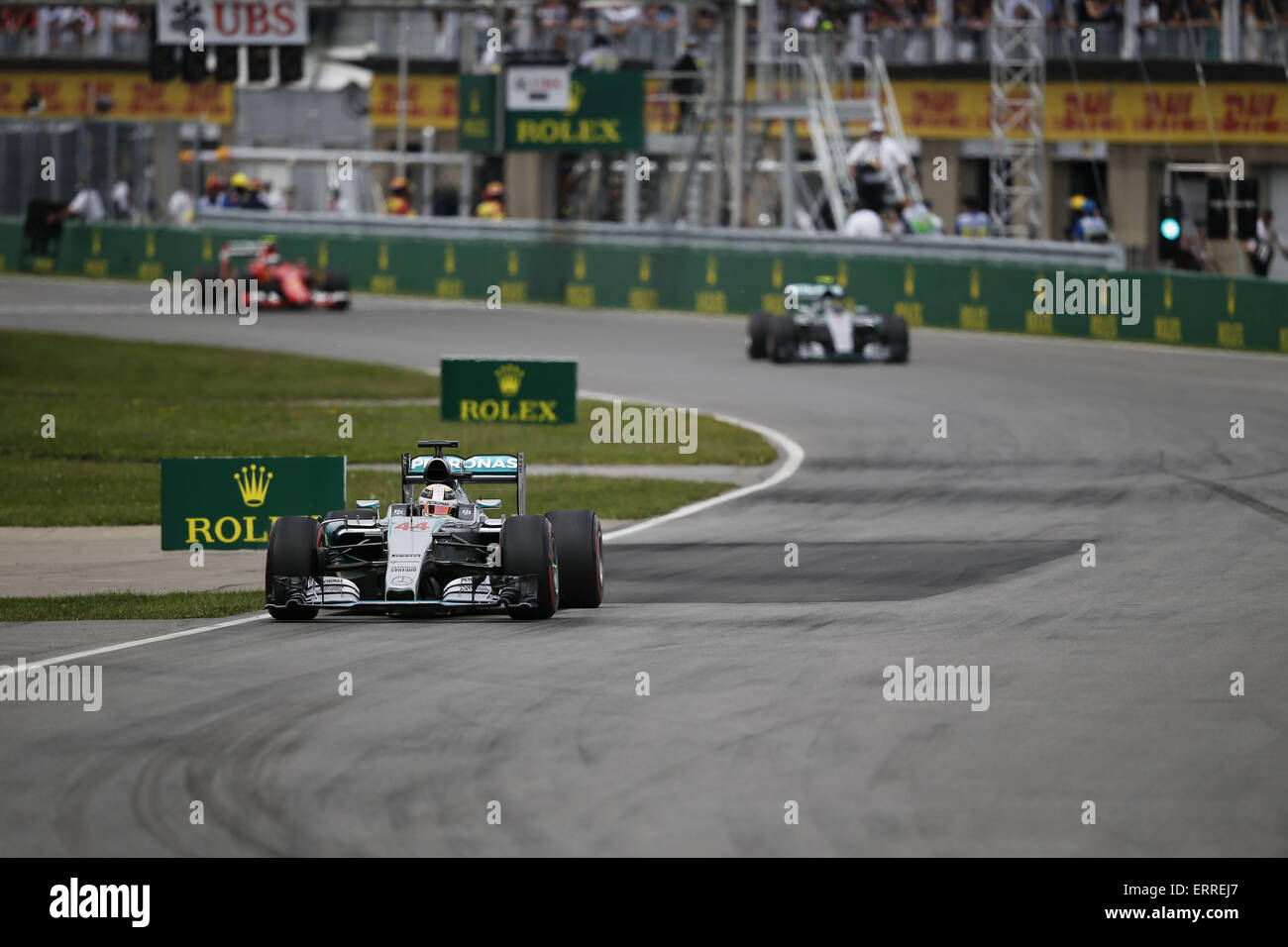 Montreal, Canada. 7th June, 2015. LEWIS HAMILTON of Great Britain and Mercedes AMG Petronas F1 Team drives during the 2015 Formula 1 Canadian Grand Prix at Gilles Villeneuve Circuit in Montreal, Canada. © James Gasperotti/ZUMA Wire/Alamy Live News Stock Photo