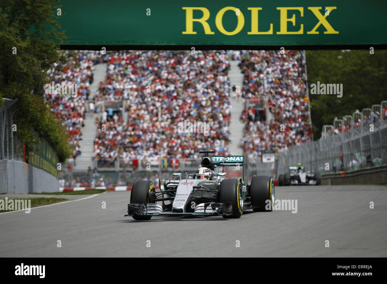 Montreal, Canada. 7th June, 2015. LEWIS HAMILTON of Great Britain and Mercedes AMG Petronas F1 Team drives during the 2015 Formula 1 Canadian Grand Prix at Gilles Villeneuve Circuit in Montreal, Canada. © James Gasperotti/ZUMA Wire/Alamy Live News Stock Photo