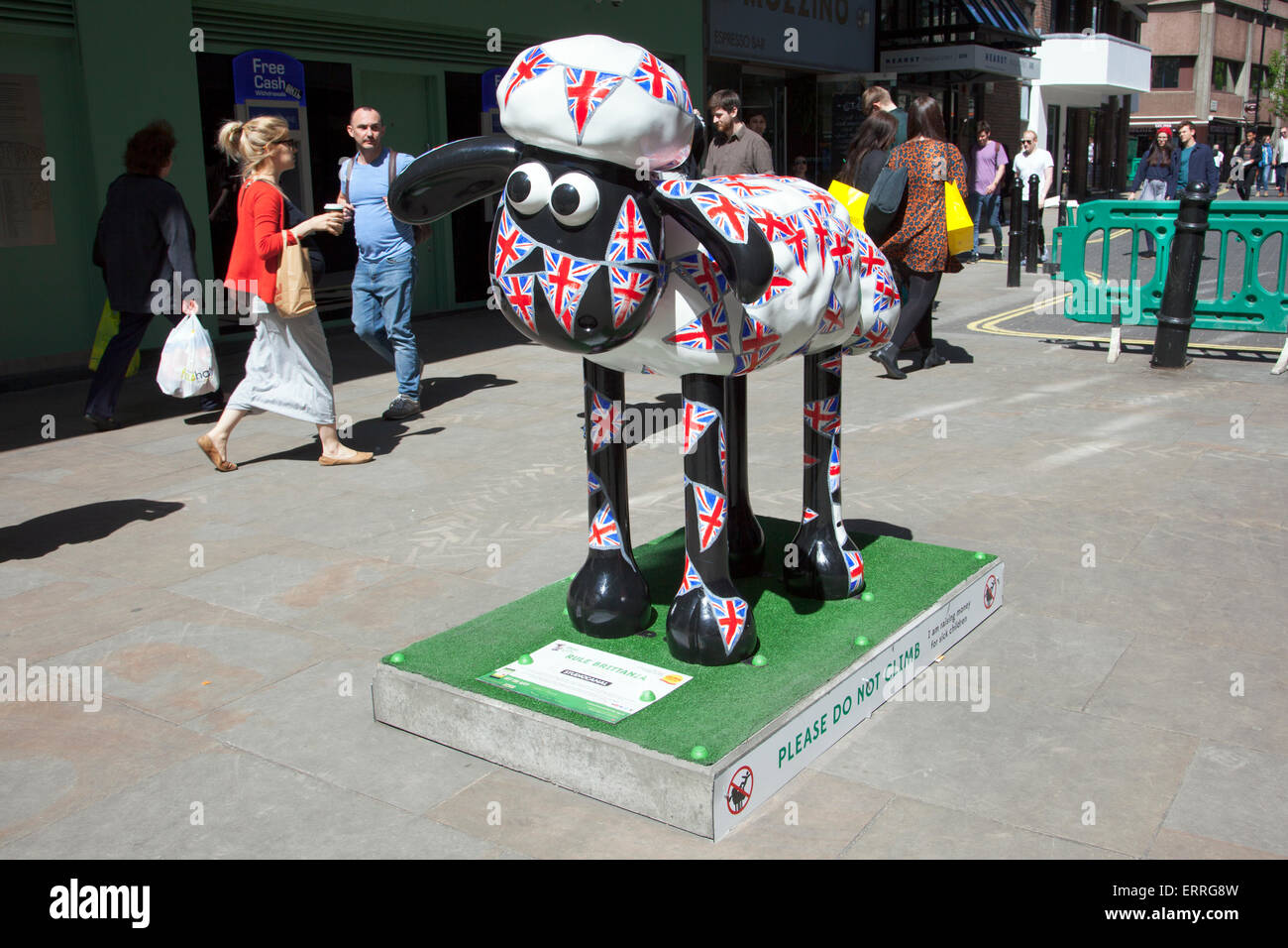 Shaun in the City 'Rule Brittania' designed by Steve Anthony, one of 50 Shaun the Sheep sculptures around London in May 2015 Stock Photo