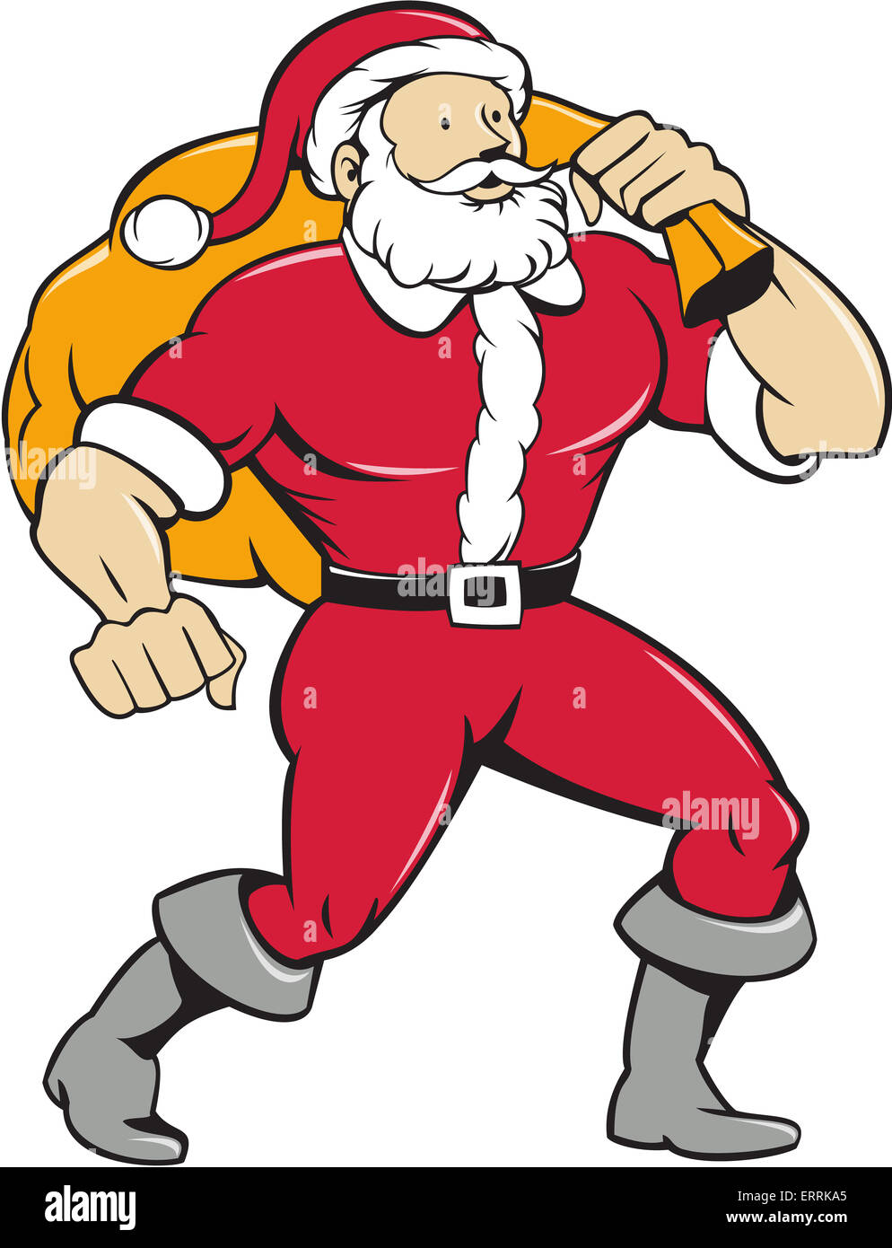 Cartoon style illustration of a muscular super santa claus saint ...