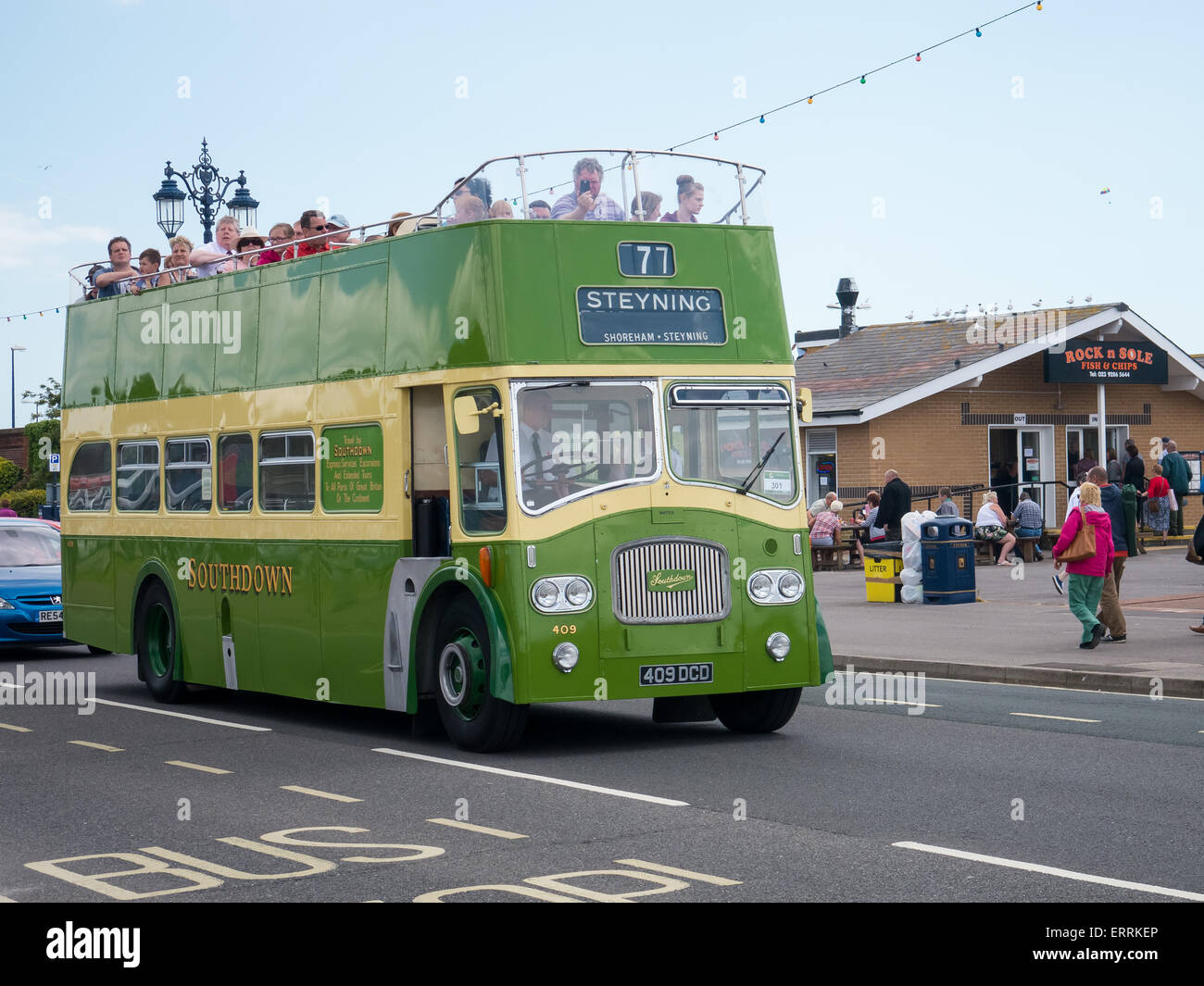 preserved Leyland PD3/4 Titan/Northern Counties 'Queen Mary' convertible open-topper in Southdown Livery Stock Photo