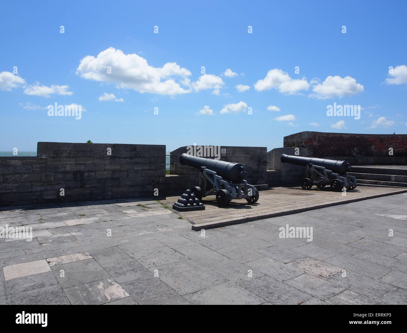 Cannons on the ramparts of Southsea castle in Portsmouth, England Stock Photo