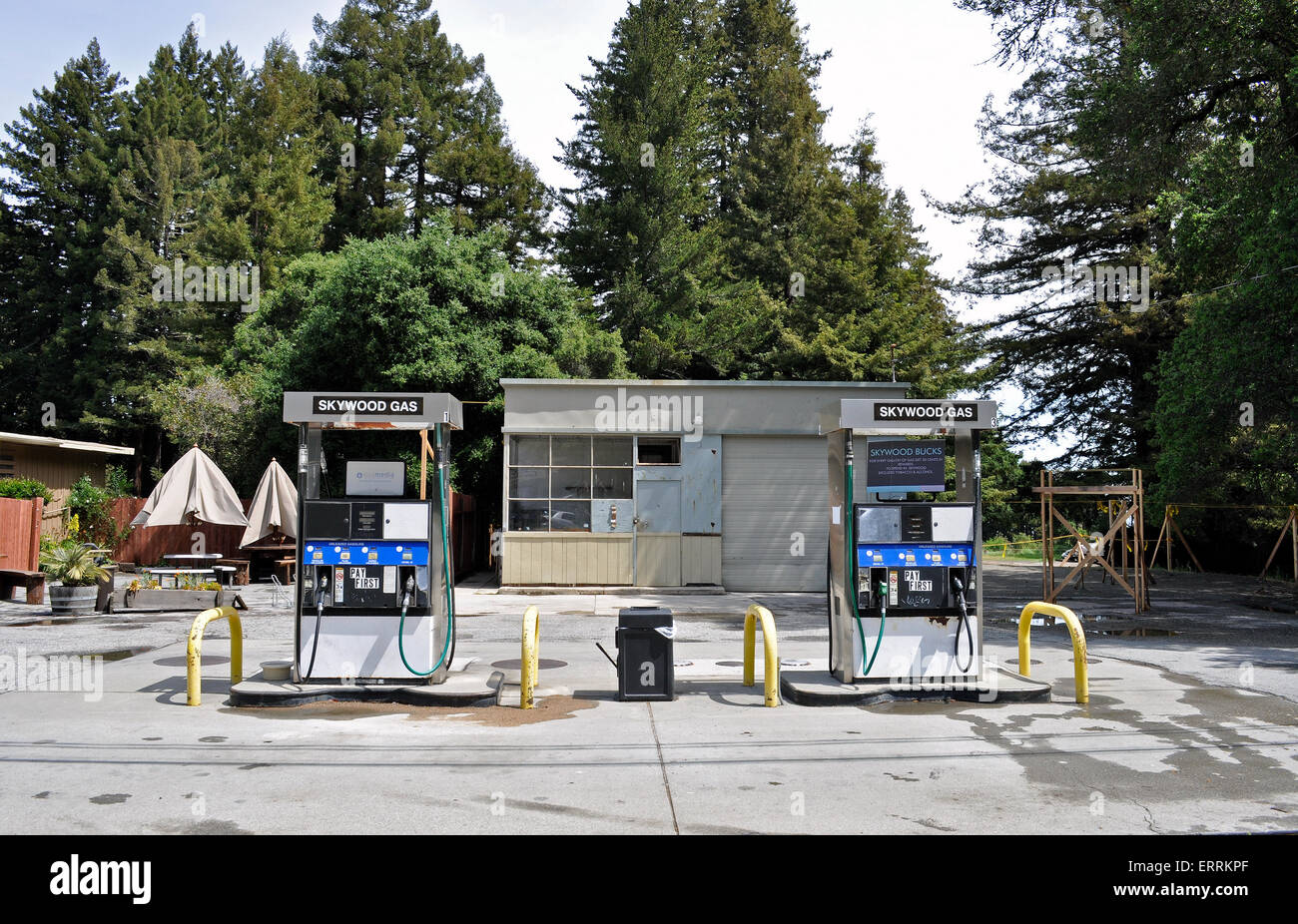 Gas pumps, Skywood Trading Post, Woodside, California Stock Photo
