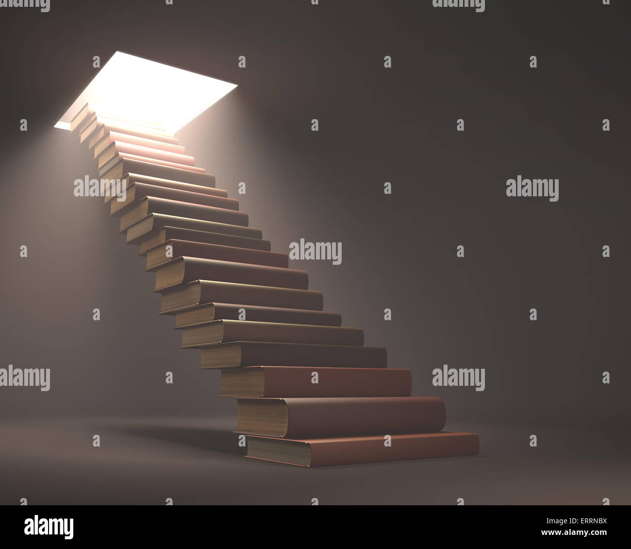 Books stacked ladder shaped on a concept of knowledge and growth. Stock Photo