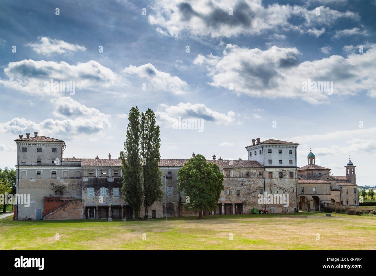 Historic feelings in the old architecture of an Italian XVI century ruined palace, Palazzo San Giacomo in Russi, village near Ravenna in Northern Italy: Stock Photo