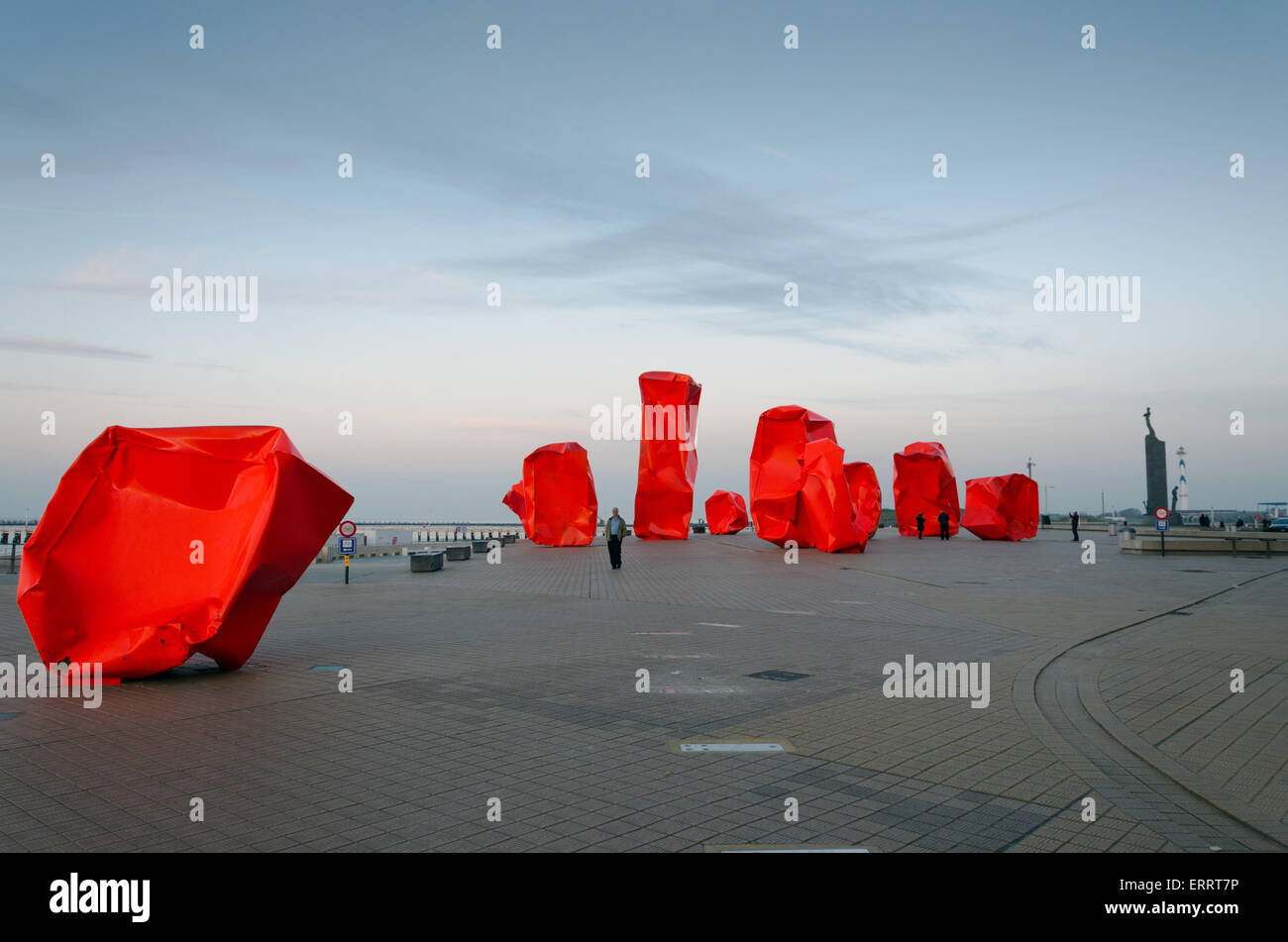 OSTEND, BELGIUM - OCTOBER 24: Rock Strangers by Arne Quinze. Controversial contemporary work of art on the seabank on October 24 Stock Photo