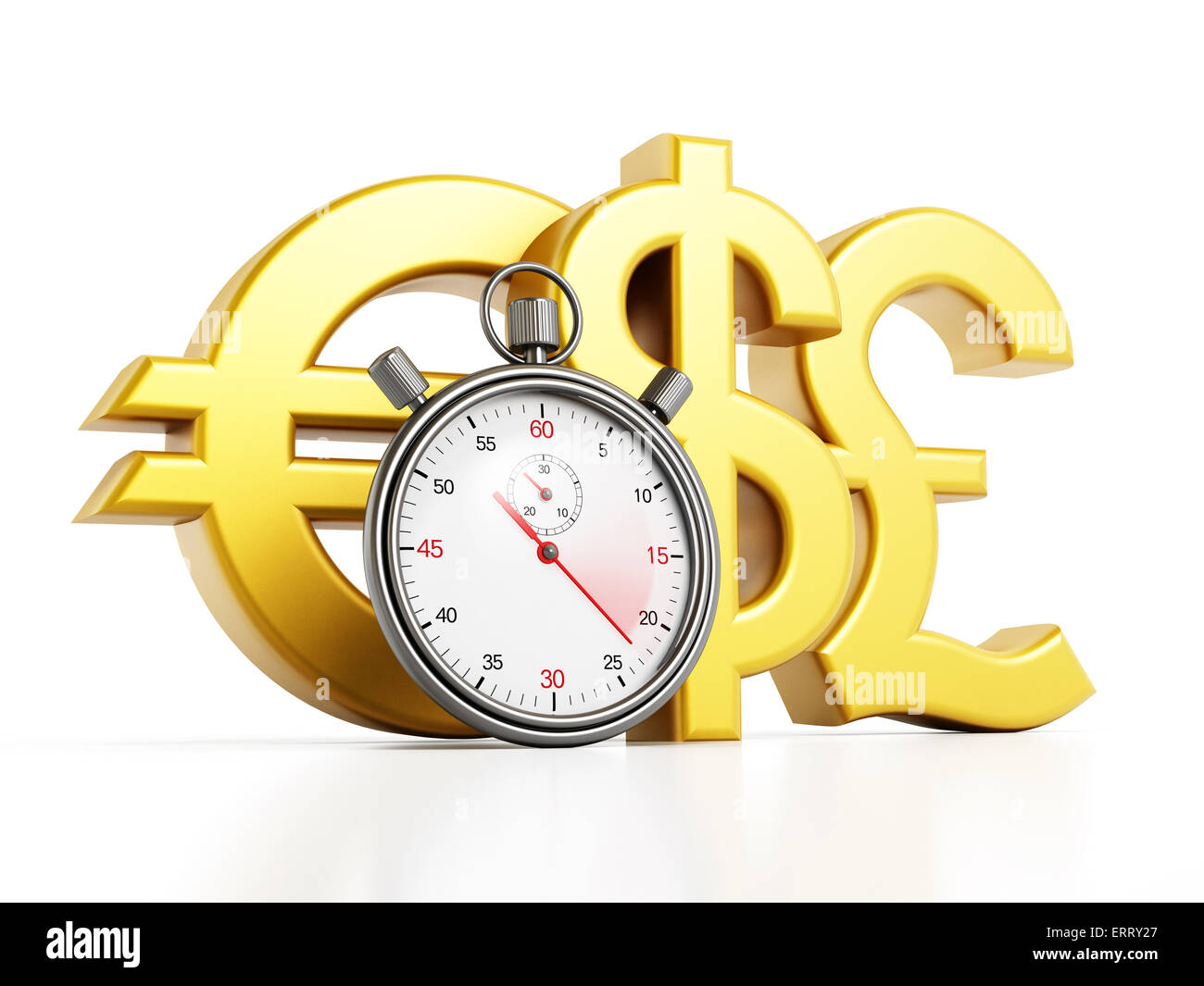 Analogue chronometer, dollar,euro and pound symbols isolated on white background Stock Photo
