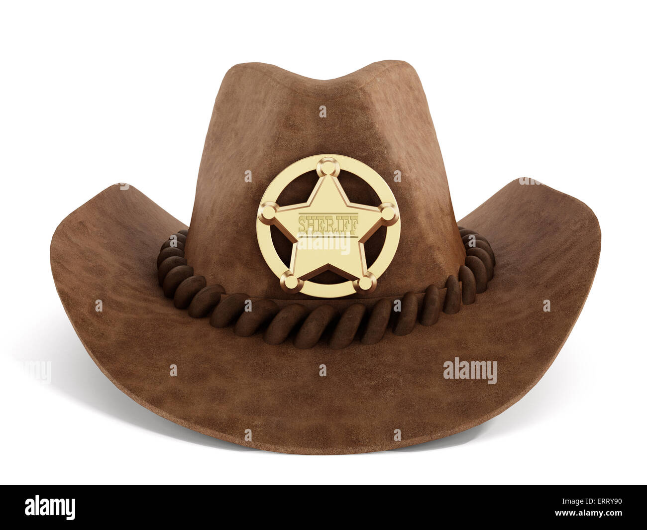 Cowboy hat with sheriff badge isolated on white background Stock Photo
