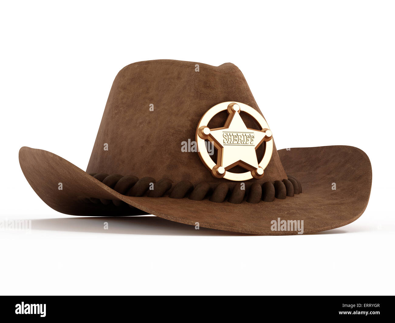Cowboy hat with sheriff badge isolated on white background Stock Photo