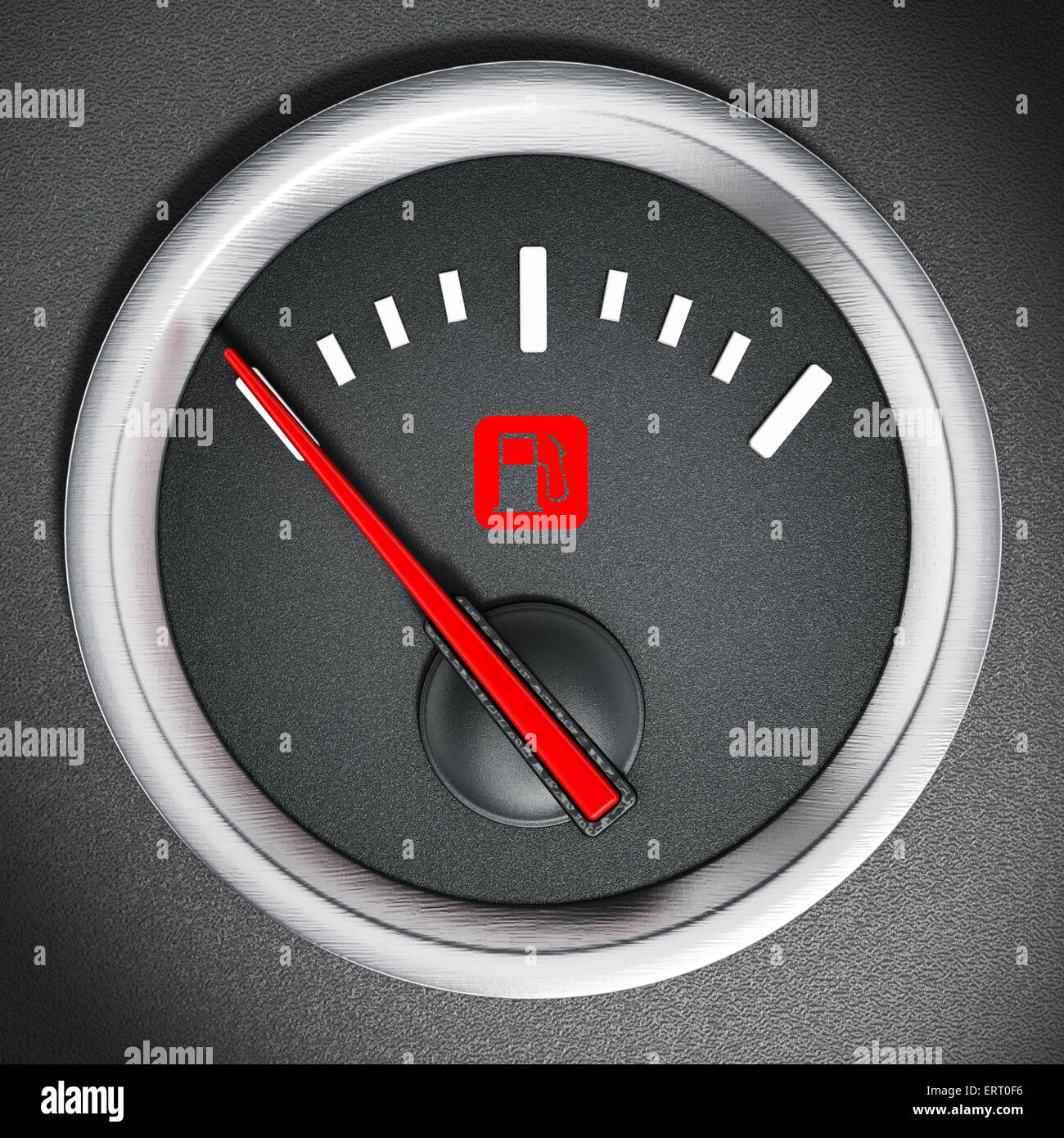 Fuel gauge with warning light indicating empty fuel tank Stock Photo