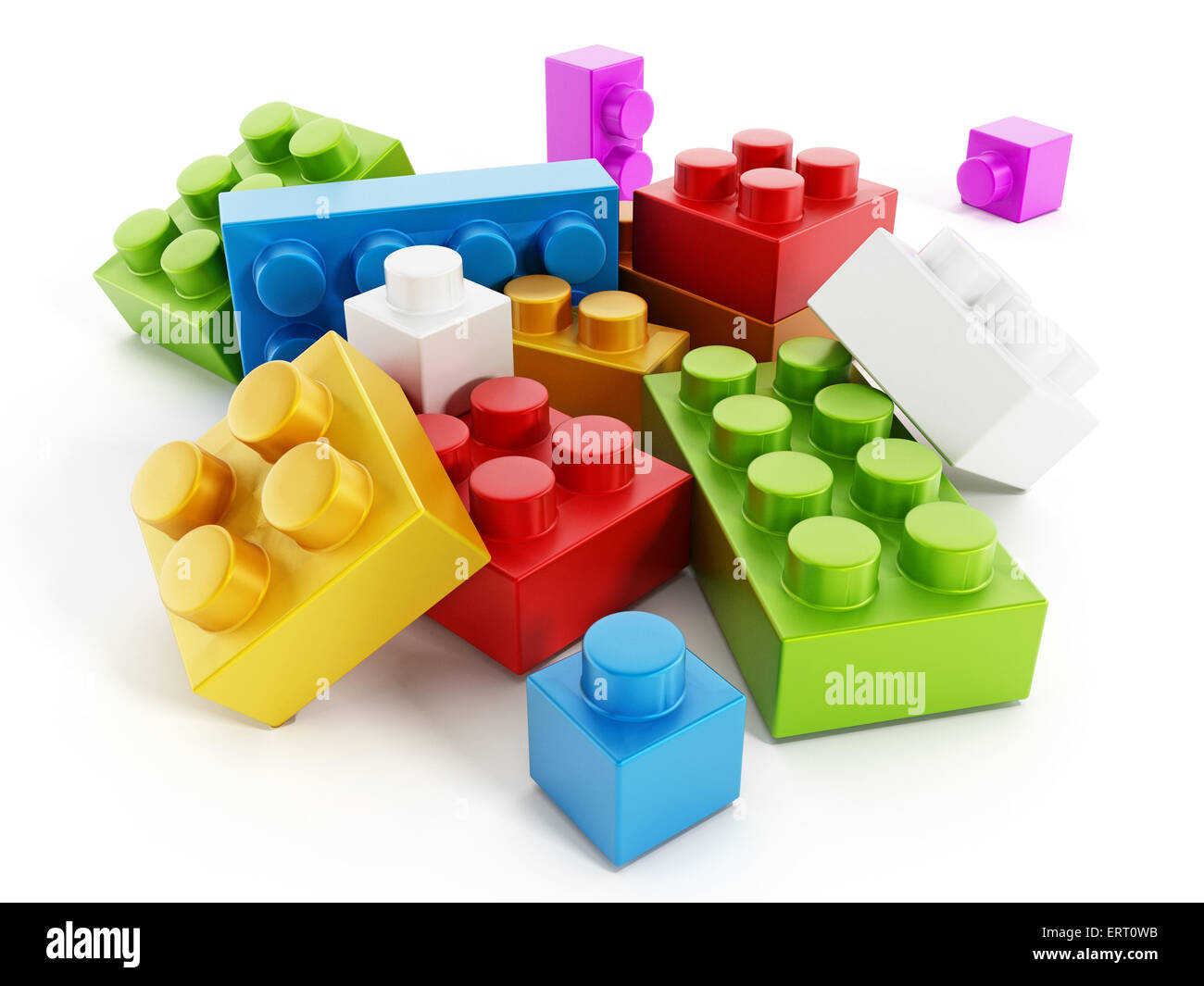 Colorful building block toy parts isolated on white background Stock Photo