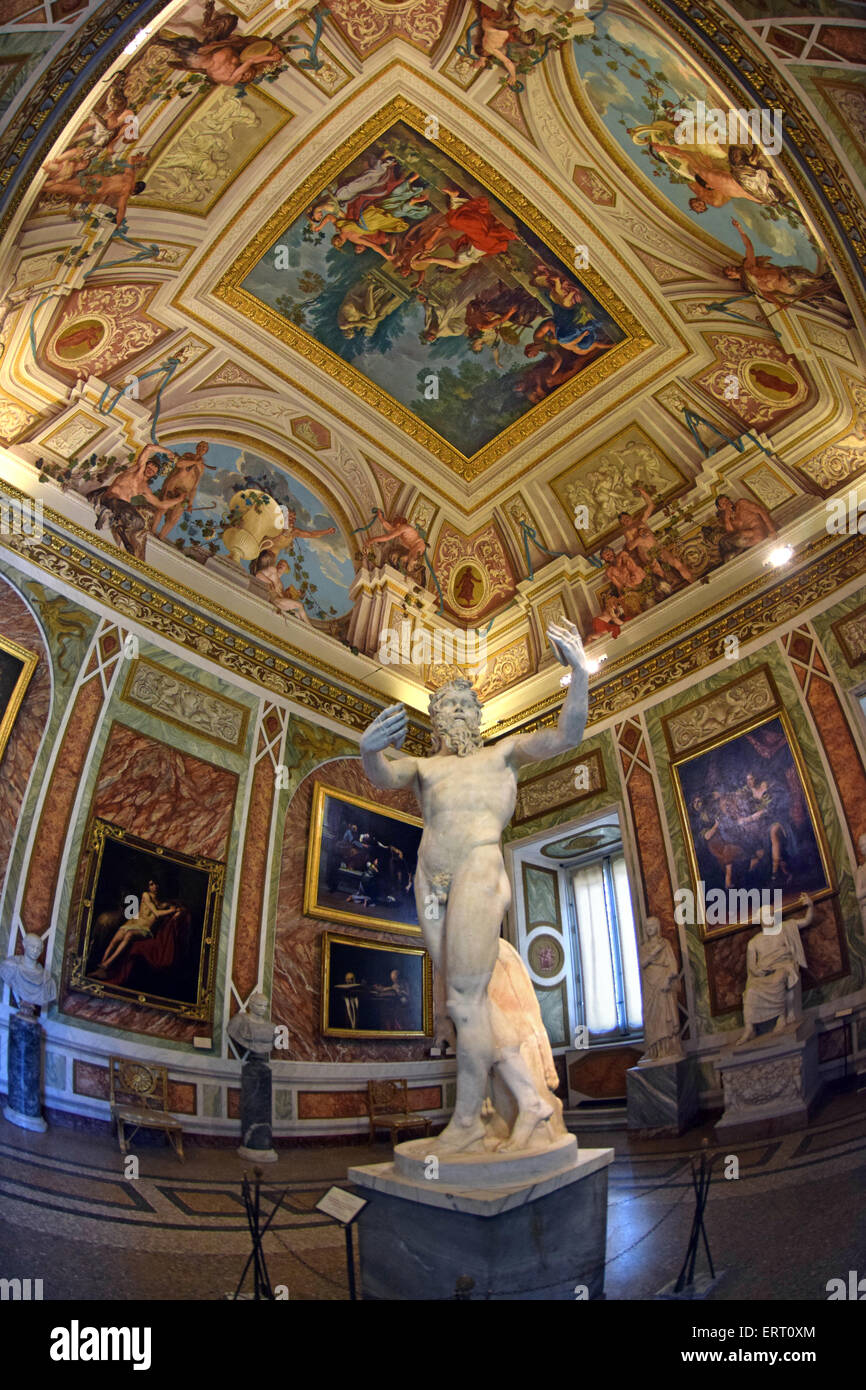 The room at the Borghese Museum that houses the Dancing Satyr sculpture, a copy of a 4th century Greek statue. In Rome, Italy Stock Photo
