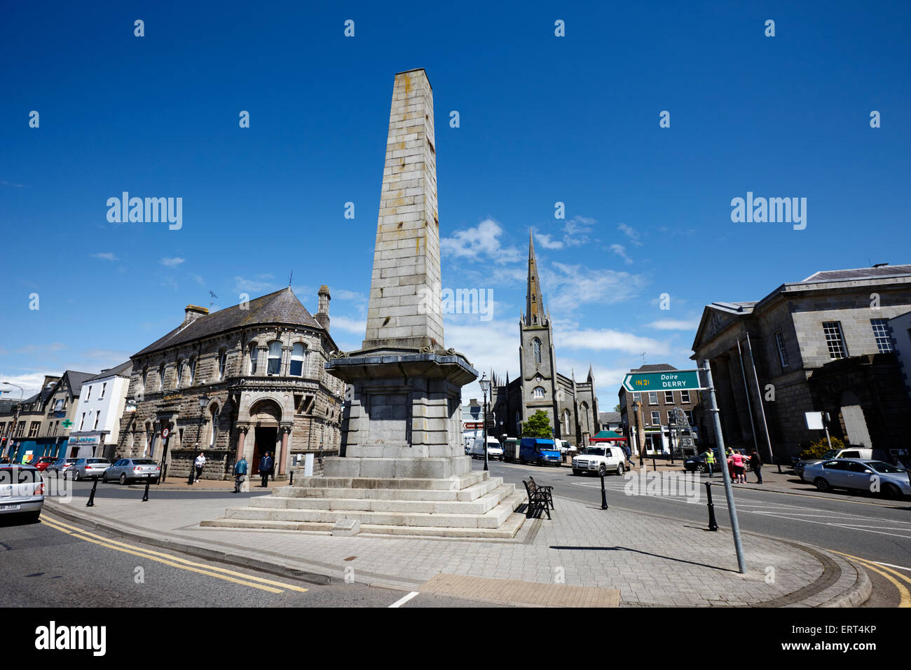 the Dawson monument and church square in monaghan town county monaghan republic of ireland Stock Photo