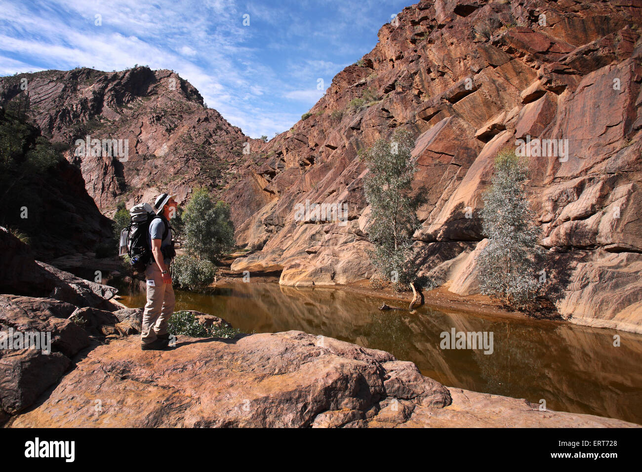 Bushwalking the Bararanna Gorge Walk. Arkaroola, Flinders Ranges, South Australia. Stock Photo