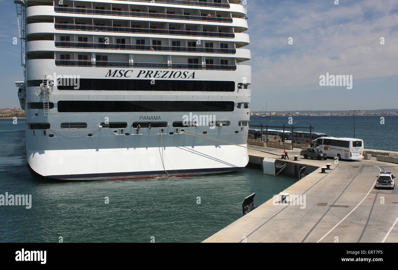 MSC Cruises Cruise ship “MSC PREZIOSA” (333.3 mtrs ) - arriving at early  afternoon in port - with rope handlers / practicos Stock Photo - Alamy