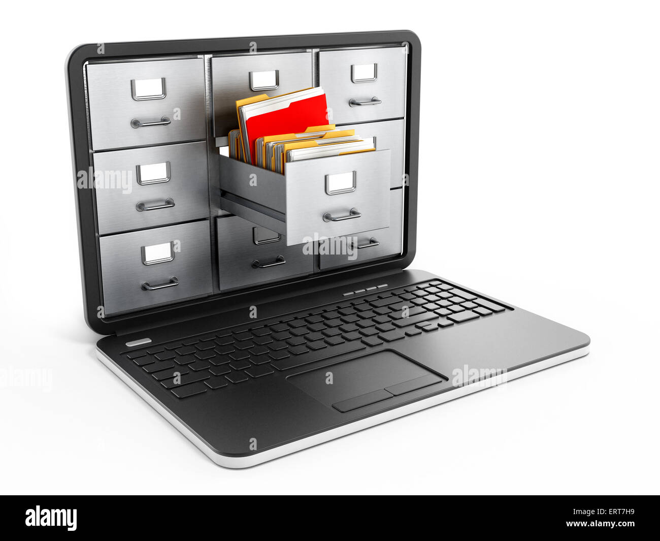 File cabinet inside laptop computer screen Stock Photo - Alamy