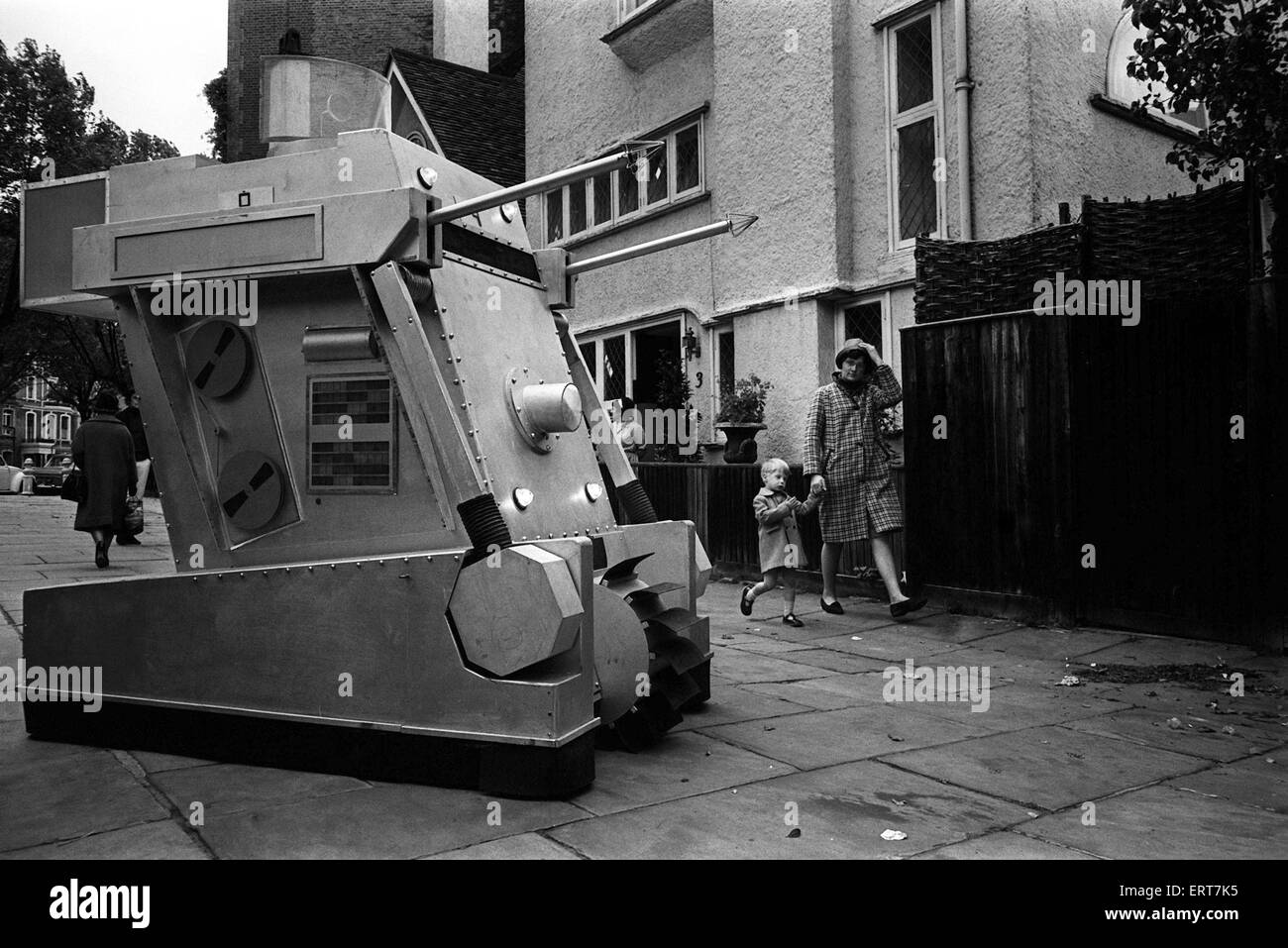 War Machines used by intelligent computer, WOTAN,  in  Doctor Who BBC TV Series, Episodes titled The War Machines. First aired 25th June 1966. Pictured, War Machines parked in Cornwall Gardens Walk, South Kensington, London, 26th May 1966. Stock Photo