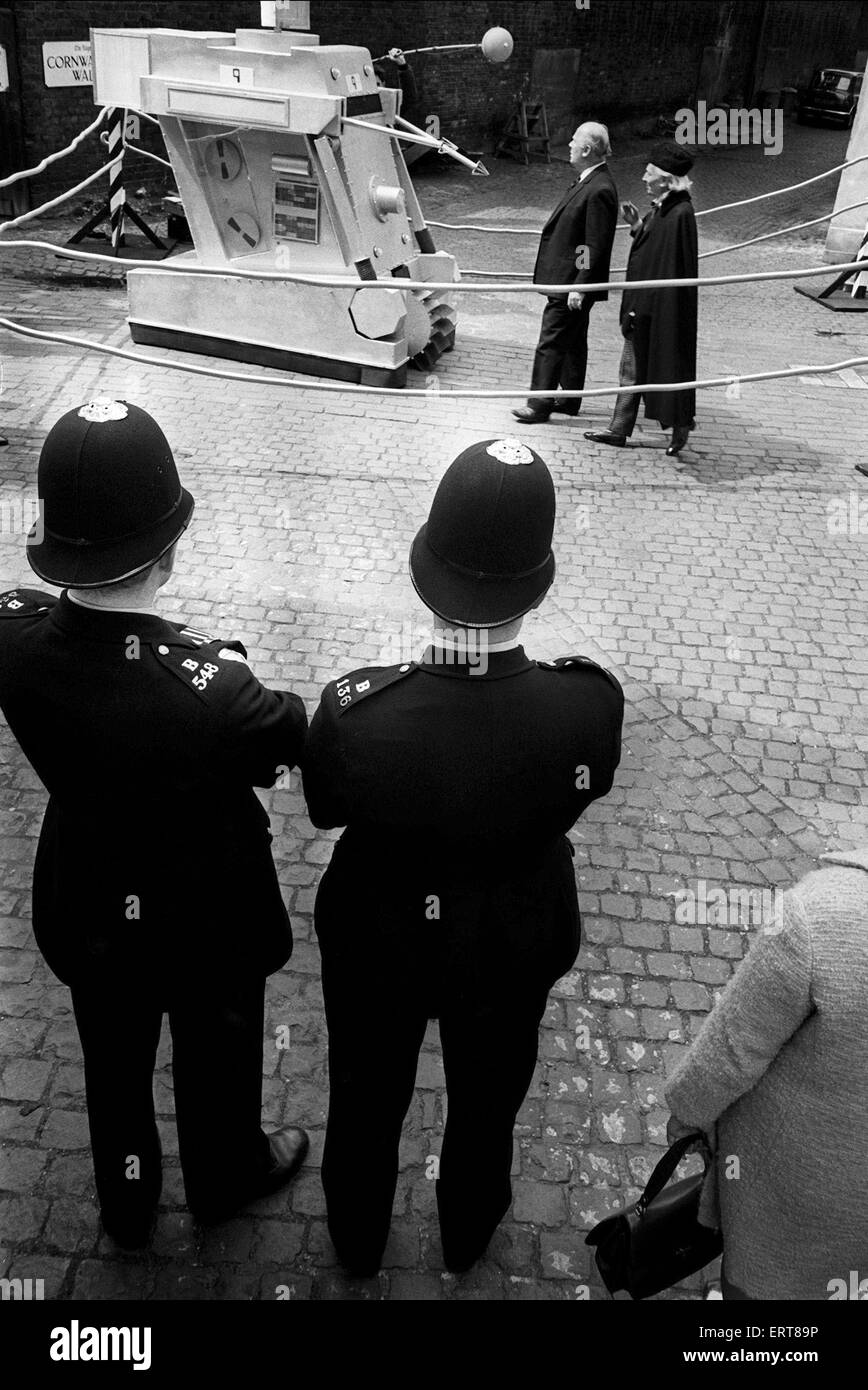 War Machines used by intelligent computer, WOTAN,  in  Doctor Who BBC TV Series, Episodes titled The War Machines. First aired 25th June 1966. Pictured, War Machines parked in Cornwall Gardens Walk, South Kensington, London, 26th May 1966. Stock Photo