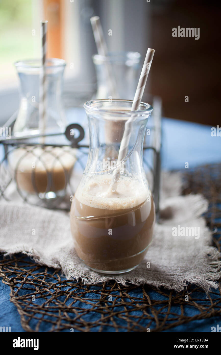 Homemade ice coffee in glasses Stock Photo