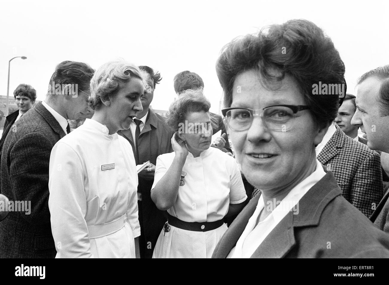 Principle Nursing Officer, Mrs Telford, at Birmingham Maternity Hospital, where It was reported earlier yesterday, 2nd October 1968, that Sheila Thorns from Birmingham underwent a Caesarean section early this morning during which six children - four boys and two girls - were delivered. In what was been hailed as the first recorded case of live sextuplets in Britain. All the babies were placed in incubators after being delivered. Twenty eight medical staff from Birmingham Maternity Hospital were present at the delivery. Three of the Thorns sextuplets survived, July, Susan & Roger, and went on t Stock Photo