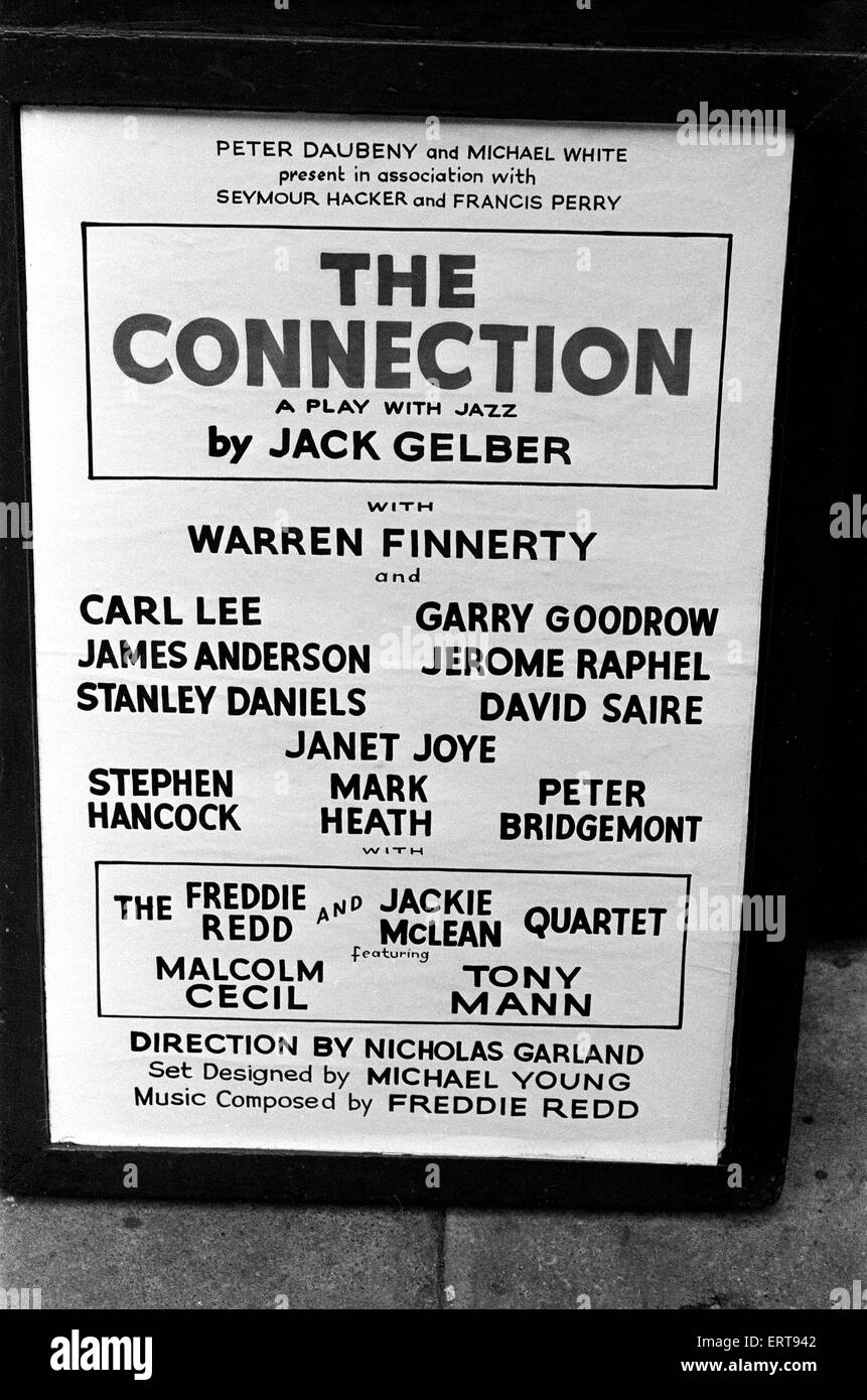 Poster for the play 'The Connection', by Jack Gelber, it was a controversial play due to it's depiction of heroin addiction. London, 23rd February 1961 Stock Photo