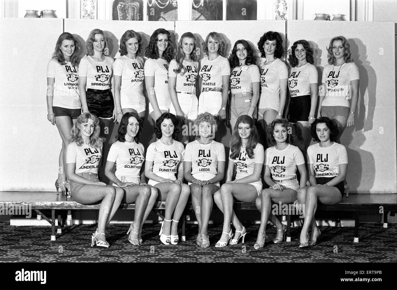 The Miss England 1978, featuring Patricia Morgan (middle front row) line up takes place at The Lyceum Ballroom, 4th April 1978. The contest will be held tomorrow Stock Photo