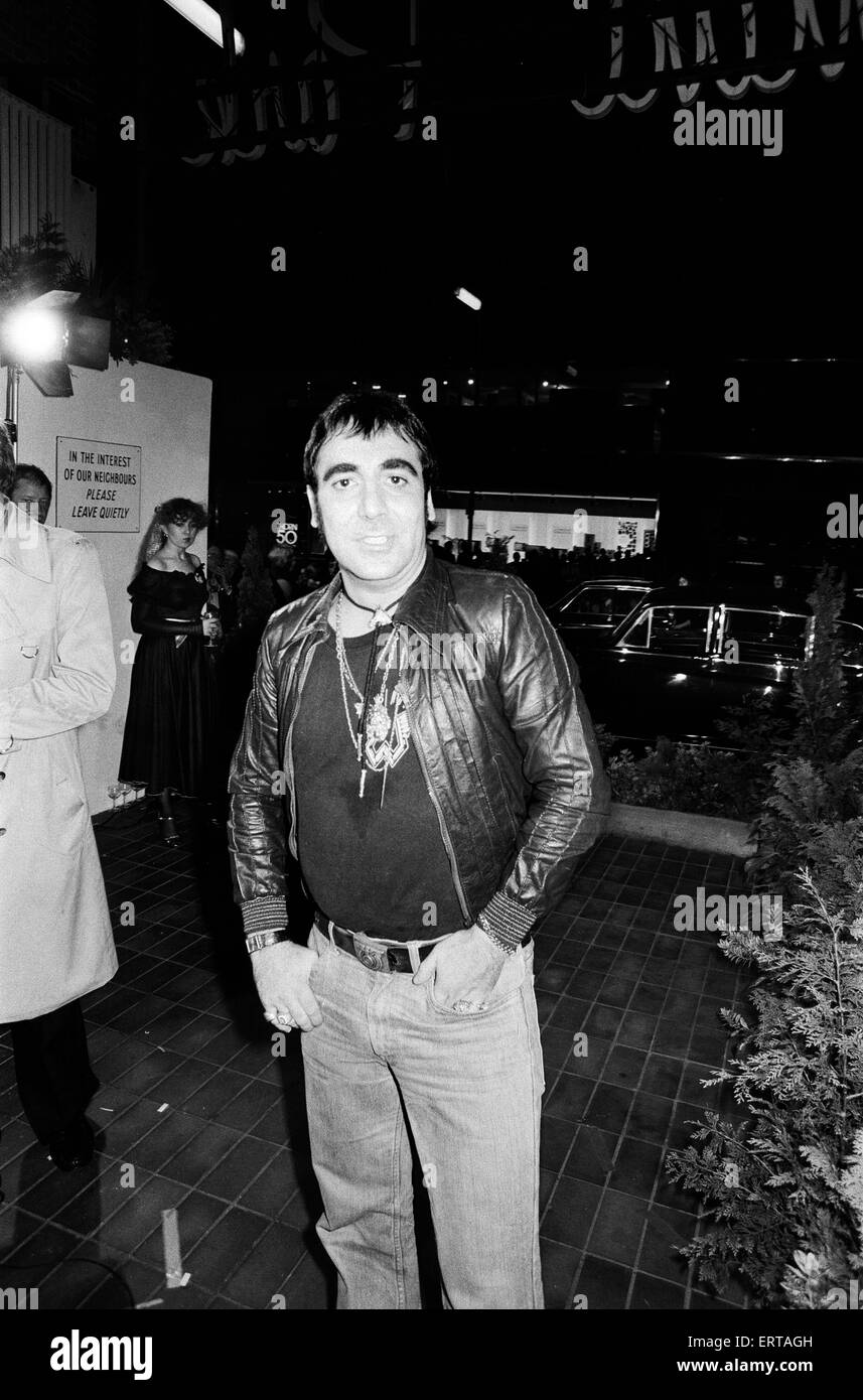 Keith Moon, drummer of the British rock group The Who, attending the the premier of the new film 'The  Buddy Holly Story' in the West End with fiancee Annette Walter-Lax as guests of Paul and Linda McCartney. After dining with Paul and Linda at Peppermint Park in Covent Garden, Keith and Annette returned to their flat in Curzon Street, Mayfair where he was found dead early the next morning after overdosing on 32 tablets of clomethiazole, prescribed to Moon to alleviate his alcohol withdrawal symptoms.    6th September 1978. Stock Photo
