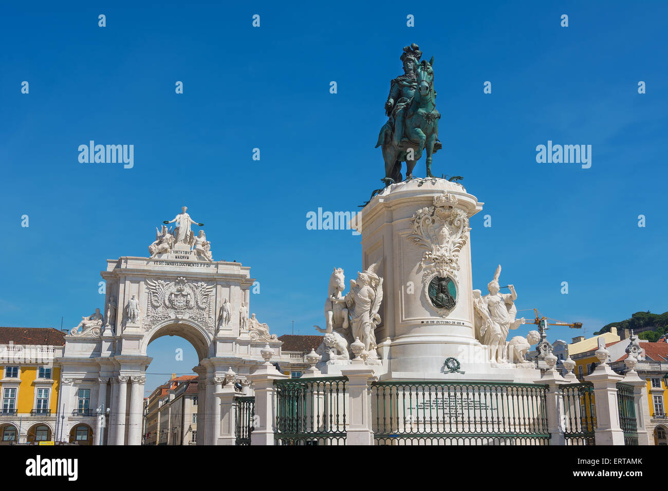 Commerce Square with statue of King Jose and the triumphal arch Lisbon Portugal Stock Photo