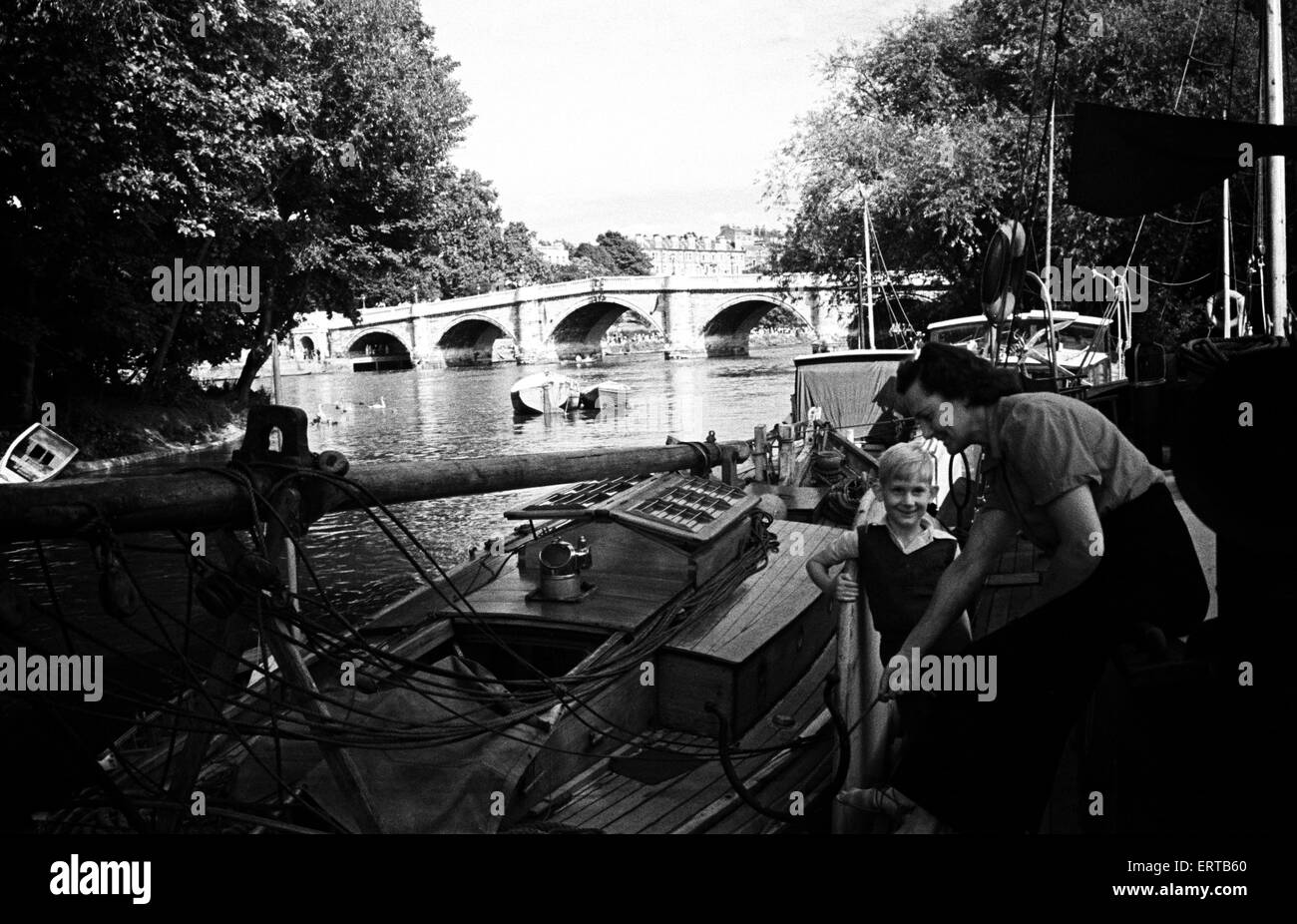 Scenes along the River Thames in Richmond, Greater London. Circa 1945. Stock Photo