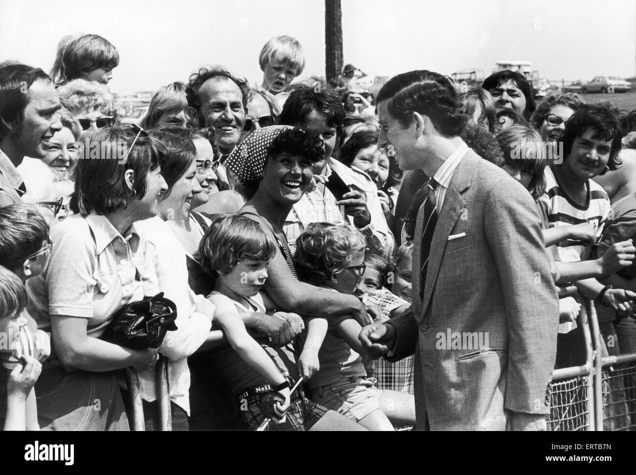 Prince Charles  is greeted by large crowds on his arrival at Whitby  during the Royal Tour of Cleveland. 1st June 1978 Stock Photo