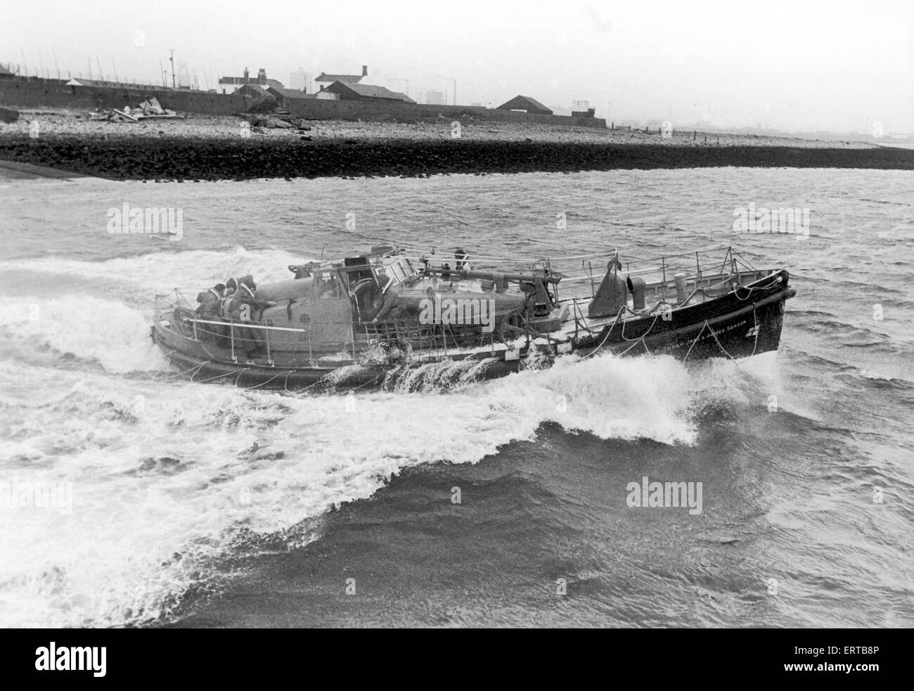 'Sarah Jane & James Season, lifeboat in the sea at Teesmouth, 13th June 1981. Stock Photo