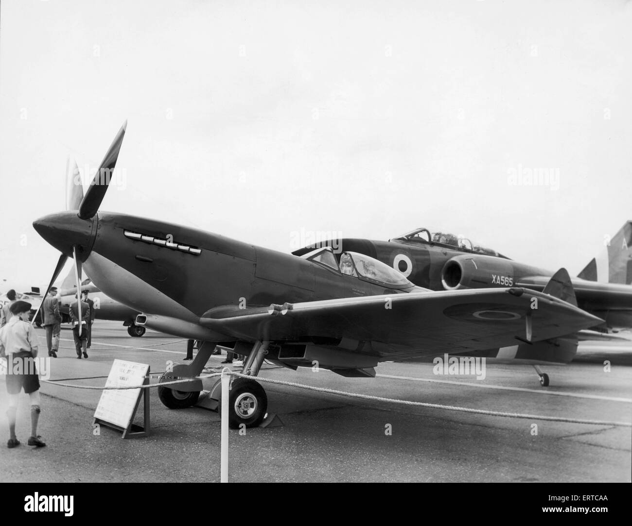 A Spitfire fighter plane on display at Gaydon. September 1960. Stock Photo